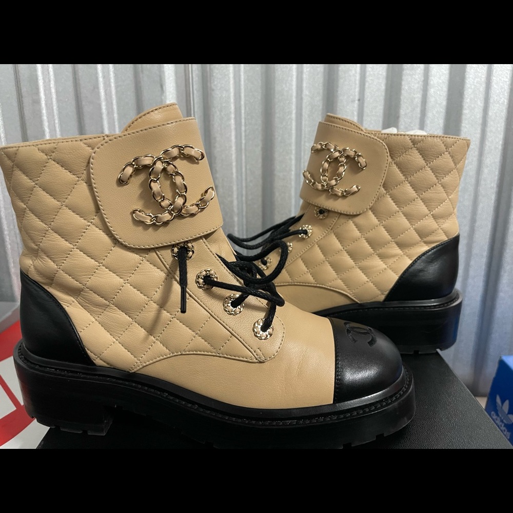 Chanel Leather Lace-Up Boots worn once *